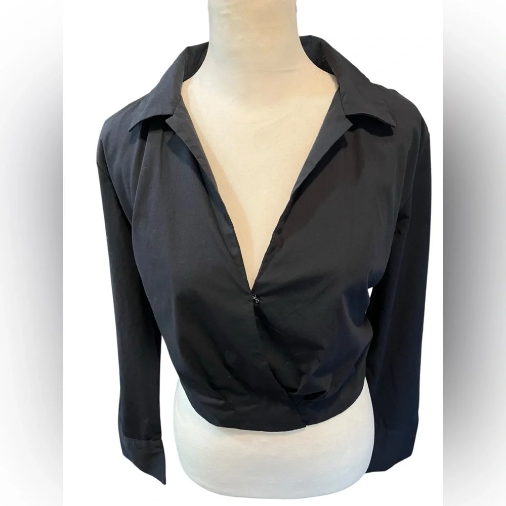 Abercrombie and Fitch Woman’s Collared V-Neck Long Sleeve Crop Top - Medium - Picture 3 of 7